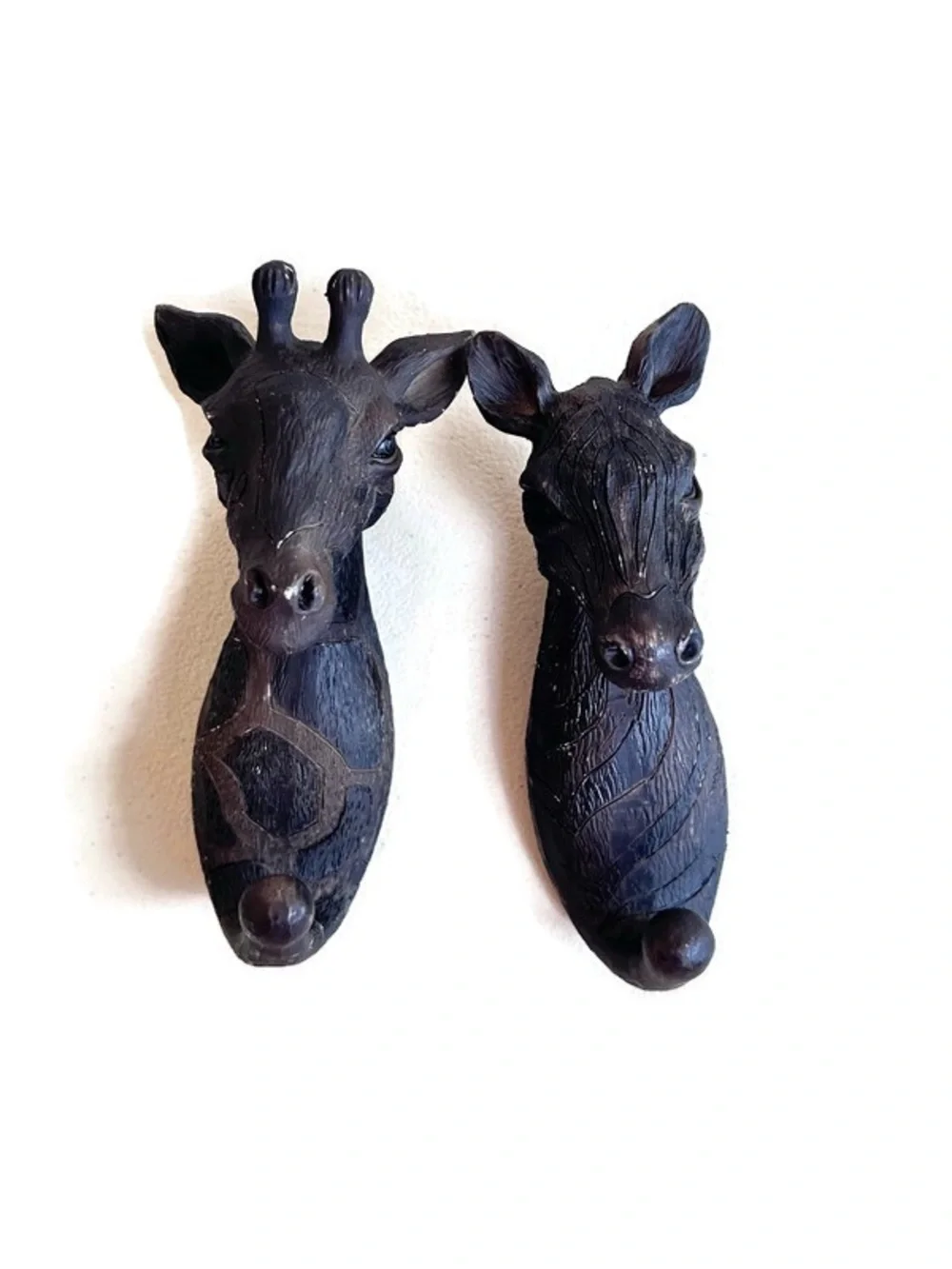 Safari Animal Wall Hooks Set of 3 Elephant Giraffe Zebra Resin Wall Jungle Decor